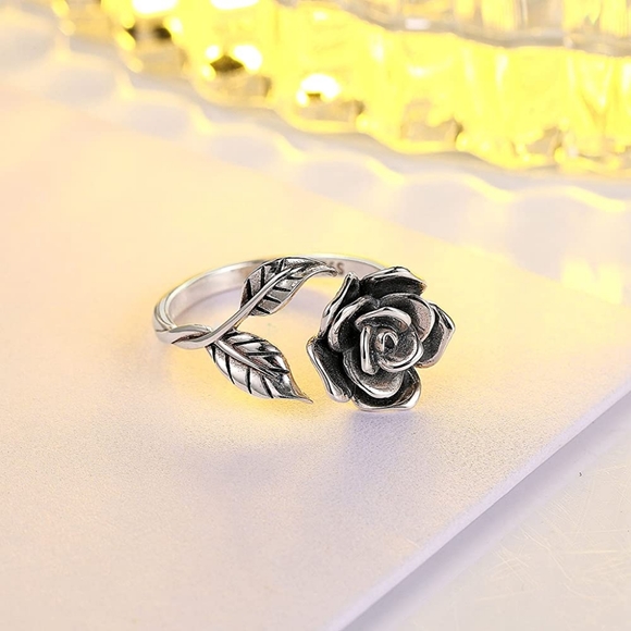 Rose S925 Sterling Silver Adjustable Open Ring - Picture 1 of 2